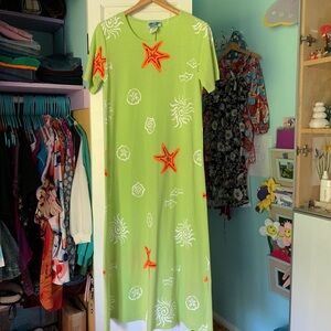 Green Dress with Orange Starfish Design
